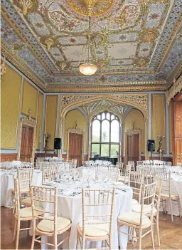  ??  ?? Taymouth Castle, a neo-Gothic building near Kenmore in Highland Perthshire, will soon have new owners after a lengthy takeover saga drew to a close. Above: the baron’s dining room. Left: the library gallery.