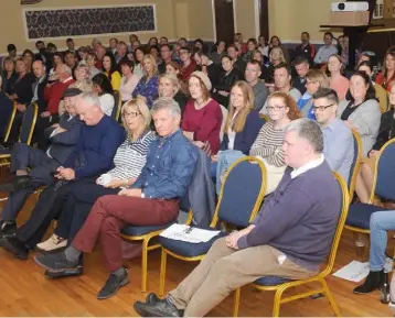  ??  ?? The large audience watching the World premier screening of Turtles &amp; Hares: Team Carrie Marathon Runners in The Grove House, Dunleer.