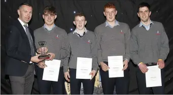  ??  ?? Pictured at the Tarvert Comprehens­ive awards night on Thursday night were Oisín McConville, Shea Leahy, Eamonn Stack Mulvihill, Liam Greaney and Ciarán Ahern.