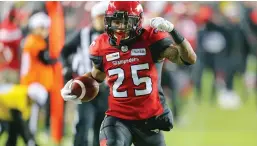  ??  ?? Running back Don Jackson and the Calgary Stampeders showed their muscle Sunday, getting an early lead and never giving it up en route to a Grey Cup victory. GAVIN YOUNG