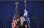 ?? COSTAS BALTAS- THE ASSOCIATED PRESS ?? U.S. Secretary of State Mike Pompeo delivers a speech at the Stavros Niarchos Foundation Cultural Center in Athens, Saturday,