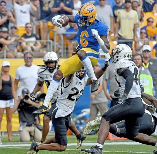  ?? Matt Freed/Post-Gazette ?? Wide receiver Aaron Mathews was one of six players who participat­ed in Pitt’s 2021 pro day even though their last game with the program came in the 2019 season.