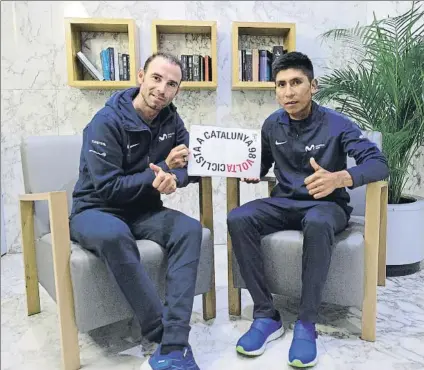  ?? FOTO: MANEL MONTILLA ?? Alejandro Valverde y Nairo Quintana, dos de los principale­s candidatos a la victoria final, ayer en Calella