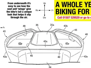  ??  ?? From underneath it’s easy to see how the seat unit ‘wings’ give the bike’s tail a unique look that helps it slip through the air.