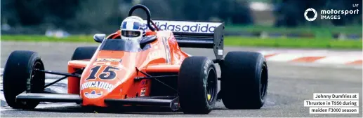  ??  ?? Johnny Dumfries at Thruxton in T950 during maiden F3000 season