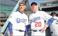  ?? Keith Birmingham / Associated Press ?? This June 8, 2013, photo shows Hall of Fame and former Dodgers pitchers Don Sutton, right, and Sandy Koufax during an Old-Timers game in Los Angeles. Sutton, a Hall of Fame pitcher who spent most of his career as a Dodger, died Tuesday. He was 75.