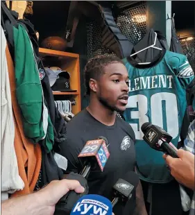  ?? MEDIANEWS GROUP FILE PHOTO ?? Eagles running back Corey Clement was excited last August after participat­ing in team drills for the first time in 10months. His excitement proved premature.