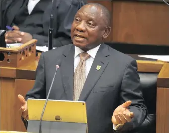  ?? African News Agency (ANA) ?? PRESIDENT Cyril Ramaphosa delivers his State of the Nation Address in Parliament yesterday evening. This was Ramaphosa’s second Sona after taking the reins from president Jacob Zuma, who resigned last year. | PHANDO JIKELO