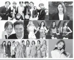  ??  ?? (Clockwise from top left) BTS (No. 1), Heechul (No. 10), BLACKPINK (No. 2), IU (No. 19), TWICE (No. 9) and ‘Crash Landing on You’ stars Song Yejin (No. 24) and Hyun Bin (No. 29). (Instagram/ Twitter).