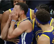  ?? Associated Press ?? Stephen Curry, left, scored 34 points in the decisive Game 6 and was named Finals MVP.