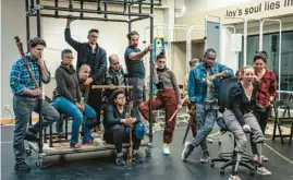  ?? ?? Sullivan and company in a rehearsal for “Richard III” at Chicago Shakespear­e Theater: Sean Fortunato, from left, Libya V. Pugh, Mark Bedard, Erik Hellman, Scott Aiello, Jessica Dean Turner, Demetrios Troy, Mo Shipley, Debo Balogun, Sullivan and Anatasha Blakeley.