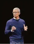  ?? FOTO: AP ?? Apple-Chef Tim Cook bei der Präsentati­on des iPhone 7.