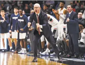  ?? Jessica Hill / Associated Press ?? UConn coach Dan Hurley reacts during the second half of Sunday’s loss to Cincinnati at the XL Center in Hartford.