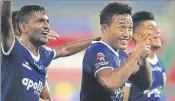  ??  ?? ■ Jeje Lalpekhlua of Chennaiyin FC broke his sixgame barren run with a brace and assist against FC Goa in the second leg of the ISL semifinal in Chennai on Tuesday. ISL / SPORTZPICS