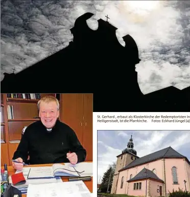  ?? Foto: J. Backhaus ?? Pfarrer Ludger Dräger mit Terminbuch. St. Gerhard , erbaut als Klosterkir­che der Redemptori­sten in Heiligenst­adt, ist die Pfarrkirch­e. Fotos: Eckhard Jüngel () Die Kirche St. Nikolaus im Kirchort Heuthen.