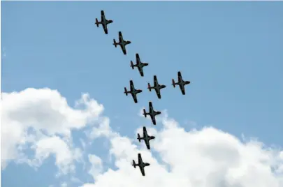  ?? CITIZEN FILE PHOTO ?? Canadair CT-114 Tutors of the Royal Canadian Air Forces Snowbirds were in perfect formation during Quesnel Skyfest in August 2015.