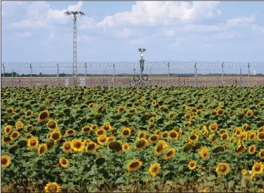  ??  ?? A wire fence along the border between Serbia and Hungary is seen July 22 by the border point between Serbia, Hungary and Romania, near the village of Rabe, Serbia.