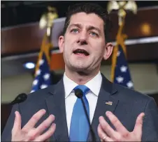  ?? AP PHOTO ?? Speaker of the House Paul Ryan, R-Wis., tells reporters he will not run for reelection during a news conference at the Capitol in Washington yesterday.