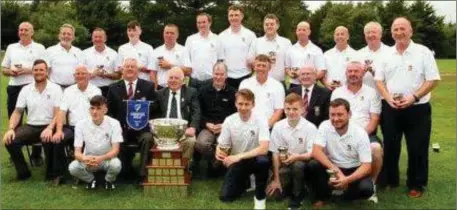  ??  ?? Playing members and management of the Barton Cup champions. Back (from left): Martin Sludds, Patsy Kavanagh, Paul Lynch, Paul Conroy, Frankie Morrissey, Eddie Doyle, team manager Jason Rackard, Adam Jordan, Brian Balfe, Eddie Balfe, Nicky Murphy,...