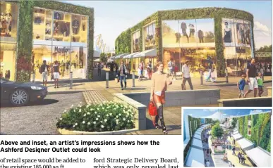  ??  ?? Above and inset, an artist’s impression­s shows how the Ashford Designer Outlet could look