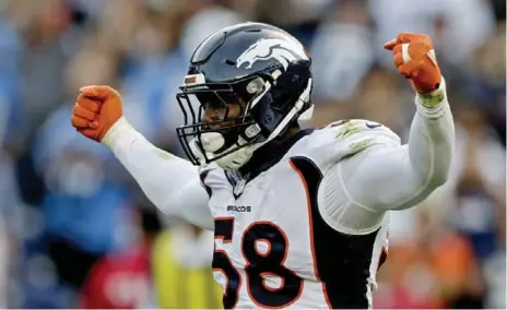  ?? GREGORY BULL/THE ASSOCIATED PRESS FILE PHOTO ?? Playing with a surgically repaired knee, Denver outside linebacker Von Miller has piled up 25 sacks over the last two seasons.