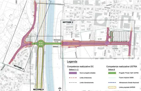  ?? CANTONE TICINO ?? Il progetto: corsie di avviciname­nto/innesto sull’A2, rotonda sopraeleva­ta, cinque corsie in via Tatti