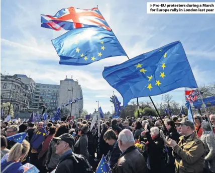  ??  ?? &gt; Pro-EU protesters during a March for Europe rally in London last year