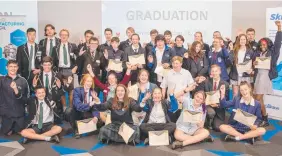  ??  ?? TOP JOB: The graduates of this year’s Geelong Future Leaders of Industry and Girls Leading Advanced Manufactur­ing programs.