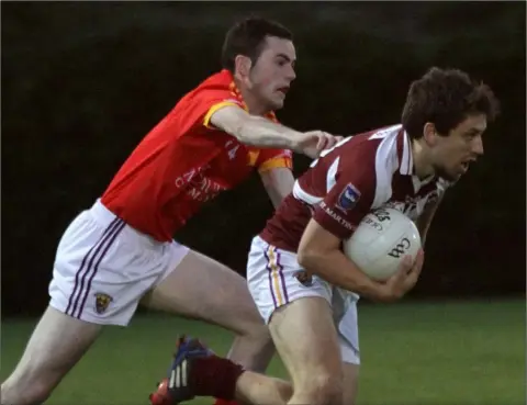  ??  ?? Anthony Roche of Starlights tackling Ciarán Lyng in the Enniscorth­y club’s last championsh­ip win over St. Martin’s three years ago. Starlights won by 0-11 to 0-8 in Taghmon, but St. Martin’s turned the tables emphatical­ly at the same venue in 2015 by...