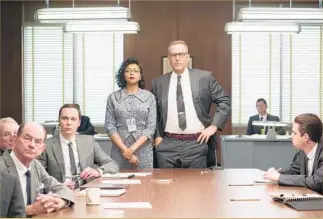  ?? Hopper Stone 20th Century Fox ?? IF THERE WAS a little more time, “Hidden Figures” with Jim Parsons, Taraji P. Henson and Kevin Costner, center, might have had a shot at pulling off a best picture upset at the Oscars.