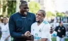  ?? ?? Joel Mannix with Roberto Carlos before the 2018 Champions League final in Kyiv. Photograph: Lukas Schulze/UEFA/ Getty Images