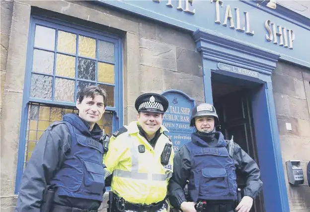  ??  ?? David Friel, right, on the set of River City, where he played a policeman. He admitted ‘acting in manner calculated to suggest he was a police constable’