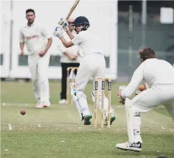  ??  ?? Kieran Judd batting for Peterborou­gh Town against Rushton.