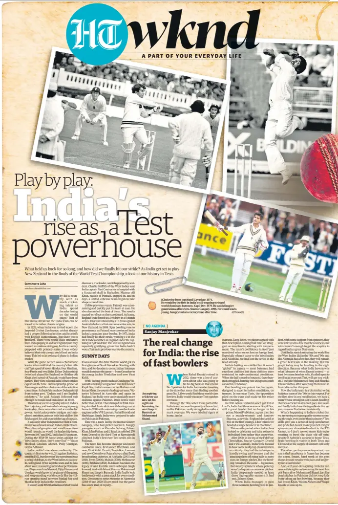  ?? GETTY IMAGES ?? (Clockwise from top) Sunil Gavaskar, 1974.
He would be the first in India’s still-ongoing string of world-dominant batsmen. Kapil Dev, 1979. He would inspire generation­s of bowlers. Sourav Ganguly, 1996. He would lead a young, hungry India to victory time after time.