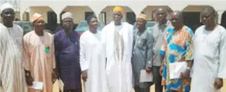  ??  ?? The Founder/Proprietor, Nana Aisha College of Education, Ilorin, Dr. Issa Raheem Adebayo, and Executive Secretary, National Commission for Colleges of Education (NACCE), Prof. Bappa Aliyu Muhammadu ( middle) flanked by the management and staffs of the...