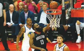  ?? AFP ?? James Harden of the Houston Rockets shoots against the Golden State Warriors in the second half of Game Two of the Western Conference Finals of the play-offs in Houston on Wednesday.