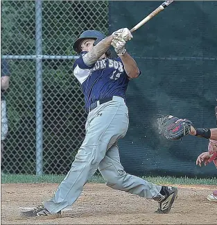  ?? PETE BANNAN - MEDIANEWS GROUP ?? Upper Darby’s Christian Strickland knocked in the winning run as the Blue Sox went on to a 5-3victory Thursday, leveling the best-of-5Delco League championsh­ip series at two games each. Game 5is Friday at Cardinal O’Hara.