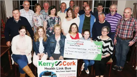  ??  ?? The Listry Greyhound Supporters presenting the Kerry Cancer Support Group with a cheque for €2,320 towards the Kerry Cork Health Link Bus - the proceeds of the group’s recent and very successful rag meeting in Lahard.