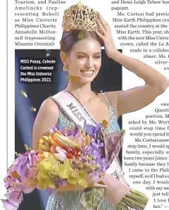  ?? SCREENSHOT FROM YOUTUBE.COM/ABS-CBN ENTERTAINM­ENT ?? MISS Pasay, Celeste Cortesi is crowned the Miss Universe Philippine­s 2022.