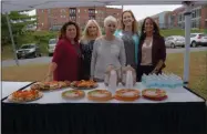  ?? FRANCINE D. GRINNELL — MEDIANEWS GROUP ?? Left to right: City Center Sales Manager Rebecca Vickery, Director of Finance Donna Murphy Duell, Receptioni­st Linda Page, Sales Manager Lauren Rowland, Sales Support Kim DenBesten welcomed participan­ts at the City Center parking structure groundbrea­king event on Monday.