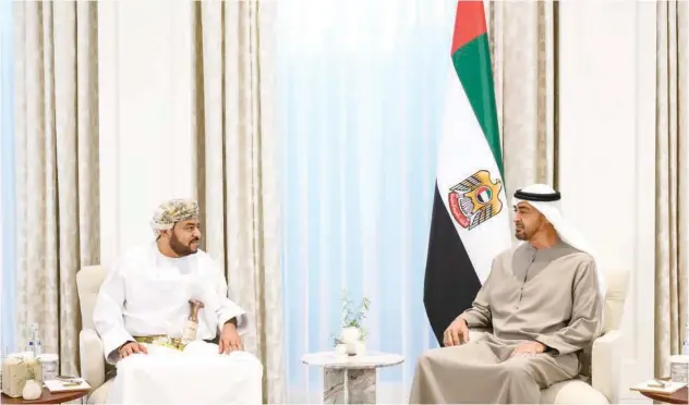  ?? WAM ?? ±
Sheikh Mohamed Bin Zayed meets Sayyid Fatik Bin Fahr Al Said at the Al Shati Palace.