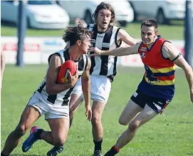  ??  ?? Josh Chiavaroli finished among Poowong’s best in the Reserves to press his claim for an immediate senior recall; Photograph: Jeff Tull.