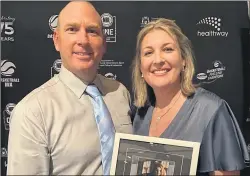  ??  ?? SPECIAL NIGHT: Melissa Sinfield with her husband Peter at the Basketball Western Australia Hall of Fame dinner.