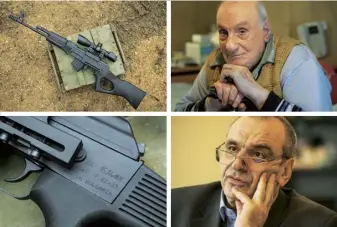  ??  ?? Clockwise from top left An Arsenal-made AK-47; Sasha Dimitrov, 87, who signed the contract with President Brezhnev to make Kalashniko­vs in Bulgaria; Georgei Georgiev, former board member of Arsenal, who is a now a Buddhist; a close-up of the ‘Made in Bulgaria’ stamp on an AK-47