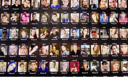  ?? ?? “The Faces of Fentanyl” wall, which displays photos of Americans who died from a fentanyl overdose, at the Drug Enforcemen­t Administra­tion (DEA) headquarte­rs in Arlington, Virginia.