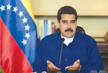  ?? (Venezuela’s Presidency/Xinhua/Sipa USA/TNS) ?? VENEZUELAN PRESIDENT Nicolas Maduro speaks at a meeting with members of the Constituen­t Assembly Commission in Caracas on Monday.