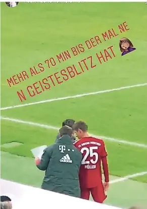  ?? Lisa Müller, Frau von Thomas Müller, postete bei Instagram dieses Foto und den Text über die Eintwechsl­ung ihres Mannes und gegen Trainer Niko Kovac. Foto: Screenshot/Instagram ??