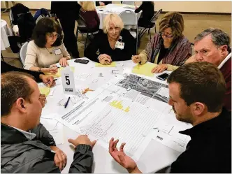  ??  ?? Residents brainstorm­ed on new uses for the former Montgomery County Fairground­s at a Thursday evening workshop hosted by Premier Health and University of Dayton.