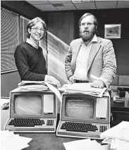  ?? Barry Wong / Tribune News Service ?? Bill Gates, left, and Paul Allen relocated their company, Microsoft, to Bellevue, Wash., in 1979. Allen died of non-Hodgkin lymphoma Monday at 65.