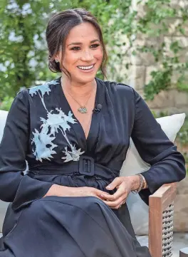  ?? PROVIDED BY JOE PUGLIESE/HARPO PRODUCTION­S ?? Meghan, Duchess of Sussex, opens up during her interview with Oprah Winfrey.